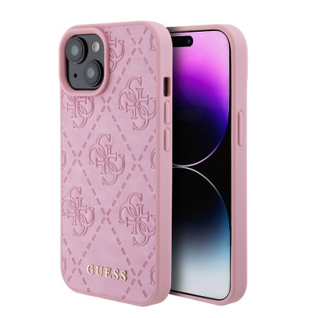 Husa pentru iPhone 15 / iPhone 14 / iPhone 13 - Guess Leather 4G Stamped (GUHCP15SP4EPMP) - Pink