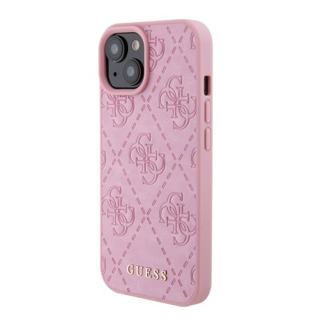 Husa pentru iPhone 15 / iPhone 14 / iPhone 13 - Guess Leather 4G Stamped (GUHCP15SP4EPMP) - Pink