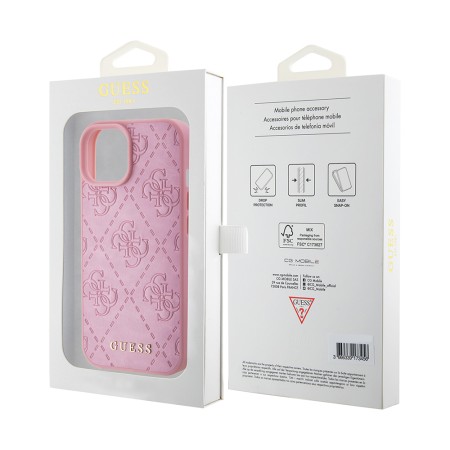 Husa pentru iPhone 15 / iPhone 14 / iPhone 13 - Guess Leather 4G Stamped (GUHCP15SP4EPMP) - Pink