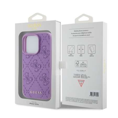 Husa pentru iPhone 15 Pro - Guess Leather 4G Stamped (GUHCP15LP4EPMU) - Light Purple