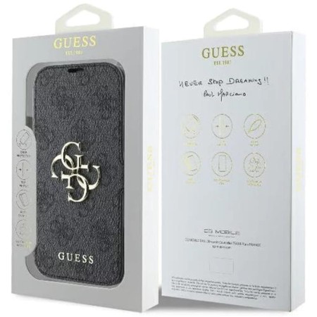 Husa pentru iPhone 16 - Guess Book 4G (GUBKP16S4GMGGR) - Black