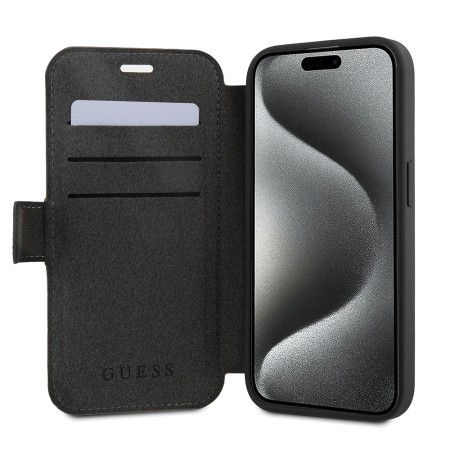 Husa pentru iPhone 15 / iPhone 14 / iPhone 13 - Guess Book 4G (GUBKP15S4GMGGR) - Grey