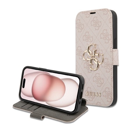 Husa pentru iPhone 15 / iPhone 14 / iPhone 13 - Guess Book 4G (GUBKP15S4GMGPI) - Pink