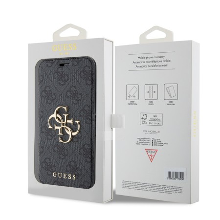 Husa pentru iPhone 15 Pro - Guess Book 4G (GUBKP15L4GMGGR) - Grey