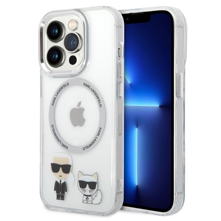 Husa iPhone 14 Pro Max - Karl Lagerfeld Hardcase MagSafe (KLHMP14XHKCT) - Transparent Karl and Choupette Aluminium