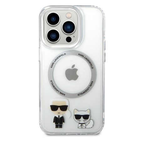 Husa iPhone 14 Pro Max - Karl Lagerfeld Hardcase MagSafe (KLHMP14XHKCT) - Transparent Karl and Choupette Aluminium