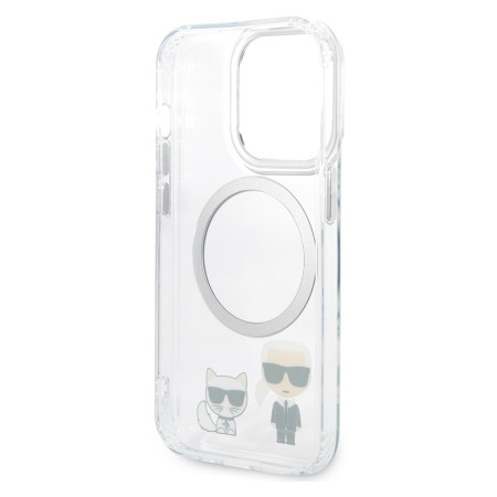 Husa iPhone 14 Pro Max - Karl Lagerfeld Hardcase MagSafe (KLHMP14XHKCT) - Transparent Karl and Choupette Aluminium