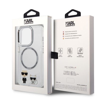 Husa iPhone 14 Pro Max - Karl Lagerfeld Hardcase MagSafe (KLHMP14XHKCT) - Transparent Karl and Choupette Aluminium