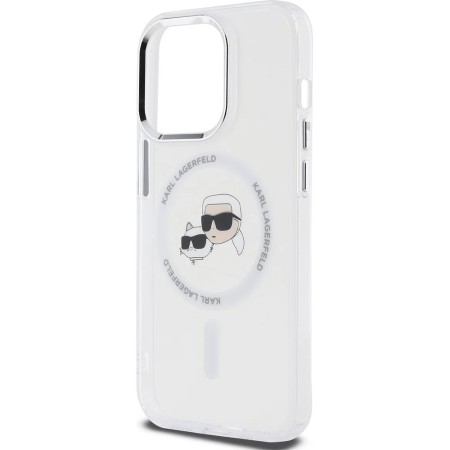 Husa pentru iPhone 14 Pro Max - Karl Lagerfeld IML MagSafe (KLHMP14XHLSKCH) - White Metal KarlandChoupette Head