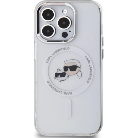 Husa pentru iPhone 14 Pro Max - Karl Lagerfeld IML MagSafe (KLHMP14XHLSKCH) - White Metal KarlandChoupette Head