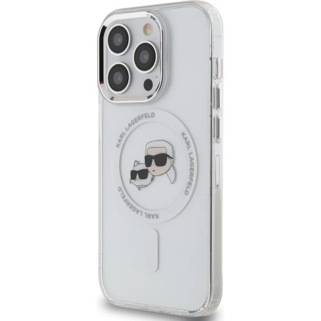 Husa pentru iPhone 14 Pro Max - Karl Lagerfeld IML MagSafe (KLHMP14XHLSKCH) - White Metal KarlandChoupette Head