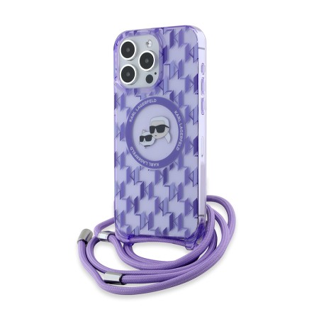 Husa pentru iPhone 15 Pro Max - Karl Lagerfeld IML Crossbody MagSafe (KLHMP15XHCKCKLCU) - Purple Monogram KarlandChoupette Head