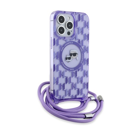 Husa pentru iPhone 15 Pro Max - Karl Lagerfeld IML Crossbody MagSafe (KLHMP15XHCKCKLCU) - Purple Monogram KarlandChoupette Head