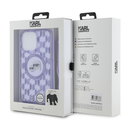 Husa pentru iPhone 15 Pro Max - Karl Lagerfeld IML Crossbody MagSafe (KLHMP15XHCKCKLCU) - Purple Monogram KarlandChoupette Head