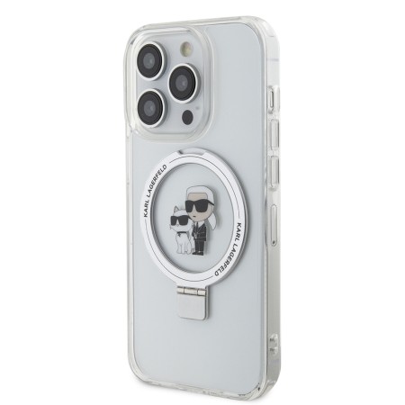 Husa pentru iPhone 14 Pro Max - Karl Lagerfeld Hardcase Ring Stand MagSafe (KLHMP14XHMRSKCH) - White KarlandChoupette