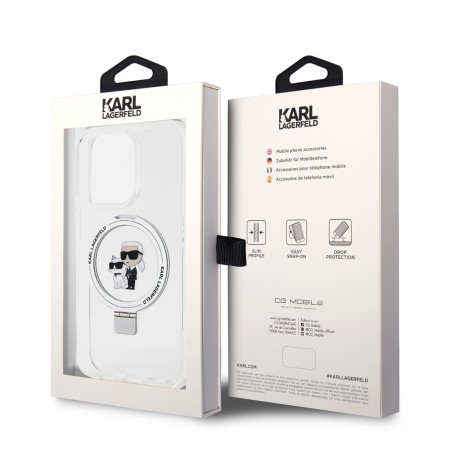 Husa pentru iPhone 14 Pro Max - Karl Lagerfeld Hardcase Ring Stand MagSafe (KLHMP14XHMRSKCH) - White KarlandChoupette