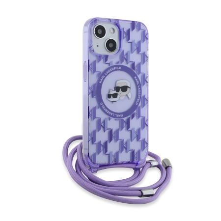 Husa pentru iPhone 15 / iPhone 14 / iPhone 13 - Karl Lagerfeld IML Crossbody MagSafe (KLHMP15SHCKCKLCU) - Purple Mono KarlandChoupette