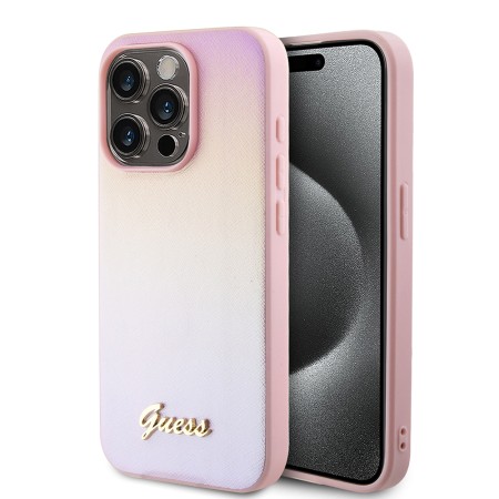 Husa pentru iPhone 15 Pro Max - Saffiano Iridescent Script (GUHCP15XPSAIRSP) - Pink