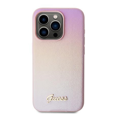 Husa pentru iPhone 15 Pro Max - Saffiano Iridescent Script (GUHCP15XPSAIRSP) - Pink