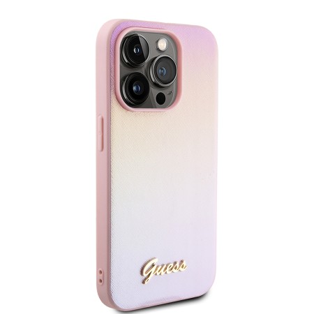 Husa pentru iPhone 15 Pro Max - Saffiano Iridescent Script (GUHCP15XPSAIRSP) - Pink