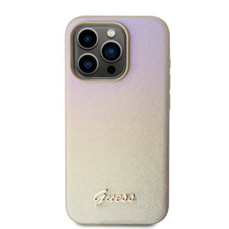 Husa pentru iPhone 15 Pro - Saffiano Iridescent Script (GUHCP15LPSAIRSD) - Gold