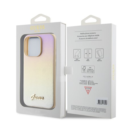 Husa pentru iPhone 15 Pro - Saffiano Iridescent Script (GUHCP15LPSAIRSD) - Gold