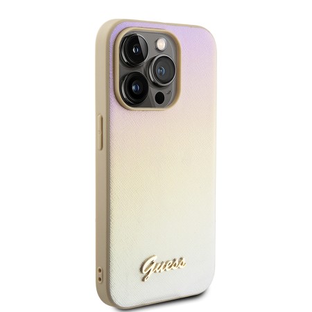 Husa pentru iPhone 15 Pro Max - Saffiano Iridescent Script (GUHCP15XPSAIRSD) - Gold