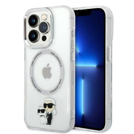 Husa iPhone 14 Pro Max - Karl Lagerfeld Hardcase MagSafe (KLHMP14XHNKCIT) - Transparent Iconic KarlandChoupette