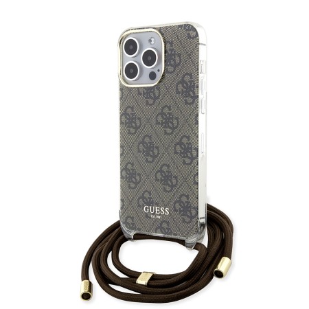 Husa pentru iPhone 15 Pro Max - Guess Crossbody Cord 4G Print (GUHCP15XHC4SEW) - Brown