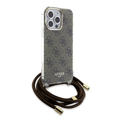 Husa pentru iPhone 15 Pro Max - Guess Crossbody Cord 4G Print (GUHCP15XHC4SEW) - Brown