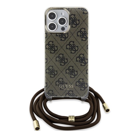 Husa pentru iPhone 15 Pro Max - Guess Crossbody Cord 4G Print (GUHCP15XHC4SEW) - Brown