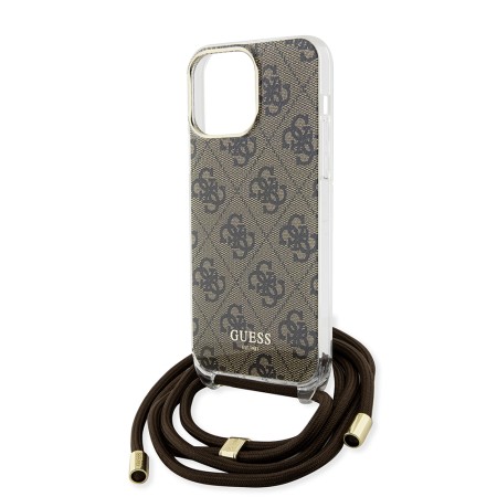 Husa pentru iPhone 15 Pro Max - Guess Crossbody Cord 4G Print (GUHCP15XHC4SEW) - Brown