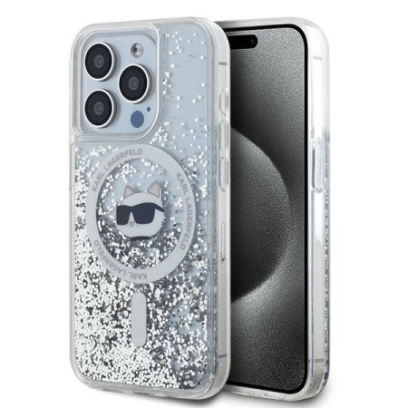 Husa pentru iPhone 14 Pro Max - Karl Lagerfeld Liquid Glitter MagSafe (KLHMP14XLGCHSGH) - Transparent Choupette Head