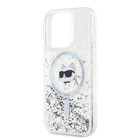 Husa pentru iPhone 14 Pro Max - Karl Lagerfeld Liquid Glitter MagSafe (KLHMP14XLGCHSGH) - Transparent Choupette Head