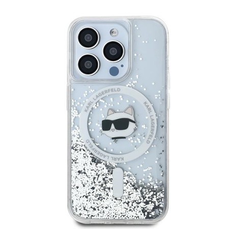 Husa pentru iPhone 14 Pro Max - Karl Lagerfeld Liquid Glitter MagSafe (KLHMP14XLGCHSGH) - Transparent Choupette Head