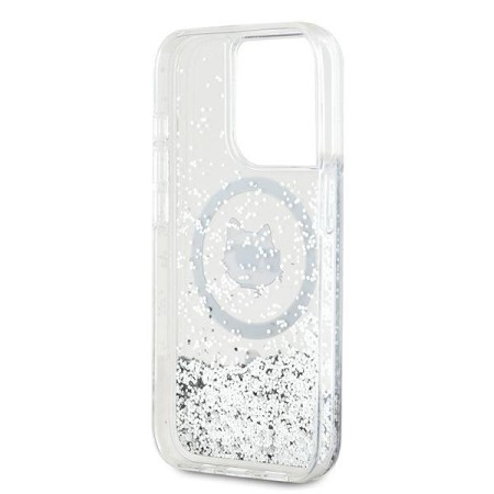 Husa pentru iPhone 14 Pro Max - Karl Lagerfeld Liquid Glitter MagSafe (KLHMP14XLGCHSGH) - Transparent Choupette Head