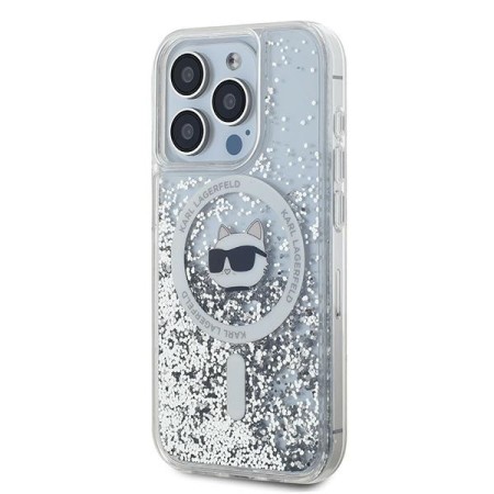 Husa pentru iPhone 14 Pro Max - Karl Lagerfeld Liquid Glitter MagSafe (KLHMP14XLGCHSGH) - Transparent Choupette Head