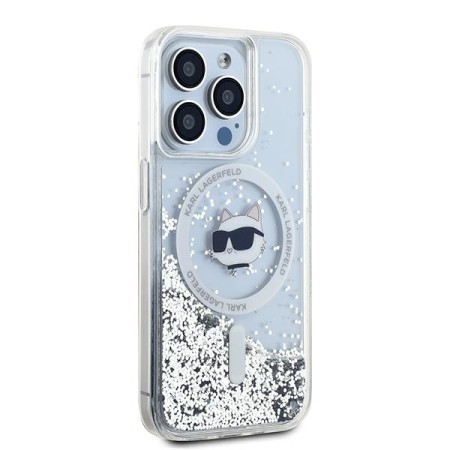 Husa pentru iPhone 14 Pro Max - Karl Lagerfeld Liquid Glitter MagSafe (KLHMP14XLGCHSGH) - Transparent Choupette Head