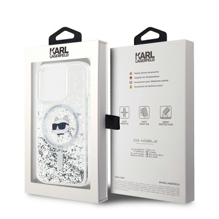 Husa pentru iPhone 14 Pro Max - Karl Lagerfeld Liquid Glitter MagSafe (KLHMP14XLGCHSGH) - Transparent Choupette Head