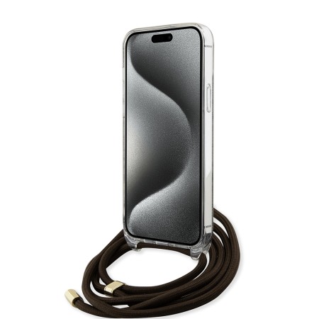 Husa pentru iPhone 15 Pro - Guess Crossbody Cord 4G Print (GUHCP15LHC4SEW) - Brown