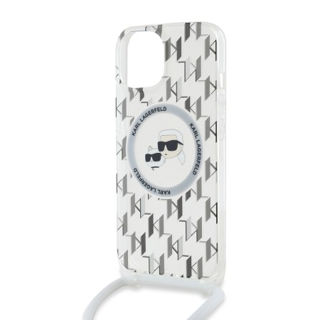 Husa pentru iPhone 15 / iPhone 14 / iPhone 13 - Karl Lagerfeld IML Crossbody MagSafe (KLHMP15SHCKCKLCT) - Clear Mono KarlandChoupette