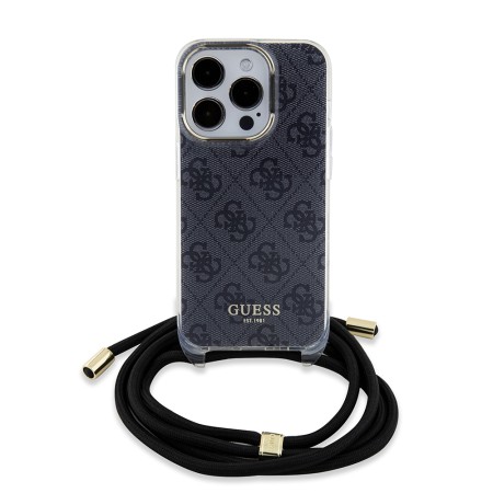 Husa pentru iPhone 15 Pro - Guess Crossbody Cord 4G Print (GUHCP15LHC4SEK) - Black