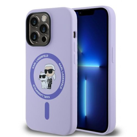 Husa pentru iPhone 14 Pro Max - Karl Lagerfeld Silicone Ring MagSafe (KLHMP14XSCMKCRHU) - Purple KarlandChoupette Heads