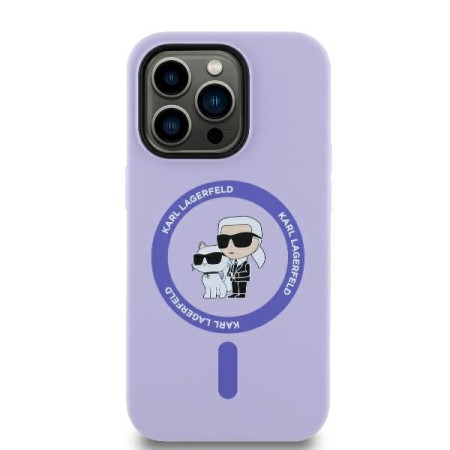 Husa pentru iPhone 14 Pro Max - Karl Lagerfeld Silicone Ring MagSafe (KLHMP14XSCMKCRHU) - Purple KarlandChoupette Heads