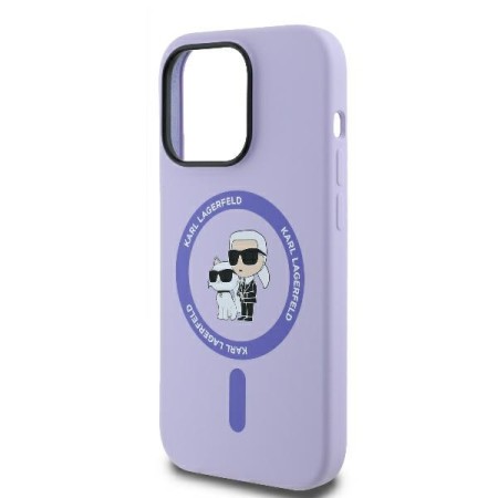 Husa pentru iPhone 14 Pro Max - Karl Lagerfeld Silicone Ring MagSafe (KLHMP14XSCMKCRHU) - Purple KarlandChoupette Heads