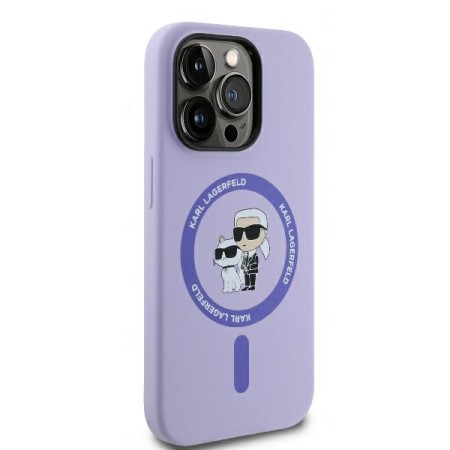 Husa pentru iPhone 14 Pro Max - Karl Lagerfeld Silicone Ring MagSafe (KLHMP14XSCMKCRHU) - Purple KarlandChoupette Heads