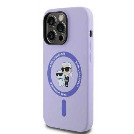 Husa pentru iPhone 14 Pro Max - Karl Lagerfeld Silicone Ring MagSafe (KLHMP14XSCMKCRHU) - Purple KarlandChoupette Heads