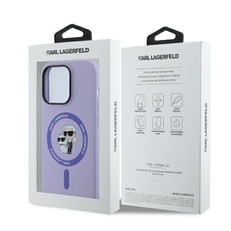 Husa pentru iPhone 14 Pro Max - Karl Lagerfeld Silicone Ring MagSafe (KLHMP14XSCMKCRHU) - Purple KarlandChoupette Heads