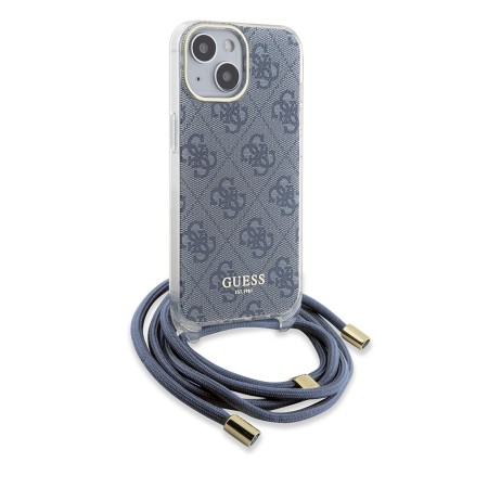 Husa pentru iPhone 15 / iPhone 14 / iPhone 13 - Guess Crossbody Cord 4G Print (GUHCP15SHC4SEB) - Blue