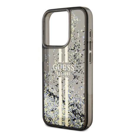 Husa pentru iPhone 15 Pro - Guess Liquid Glitter Gold Stripes (GUHCP15LLFCSEGK) - Black